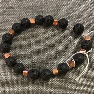 Black Lava Bead Bracelet with Copper Accents